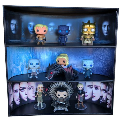  Display Geek, Inc. 1 Display Geek Stackable Toy Shelf for 4 in. Vinyl Collectibles with 3 Backdrop Inserts, Black Corrugated Cardboard