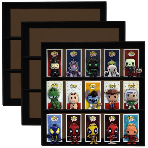  Display Geek, Inc. 3 Pack, Display Geek Stackable Toy Shelves for 4 in. Vinyl Collectible Figures, Black Corrugated Cardboard