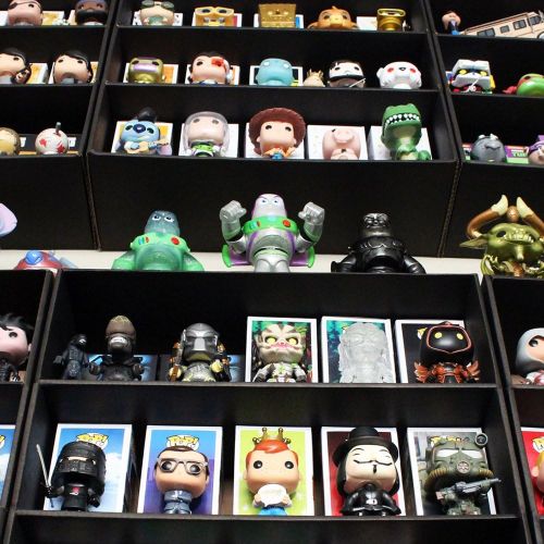  Display Geek, Inc. 4 Pack, Display Geek Exclusive Stackable Toy Shelves for 4 in. Funko Pop Vinyl Collectible Figures, Black Corrugated Cardboard