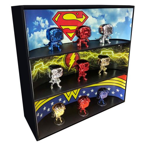  Themed Display Geek Stackable Toy Shelf for 4 in. Vinyl Collectibles with 3 Backdrop Inserts, Black Corrugated Cardboard