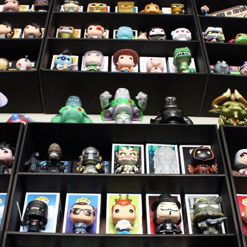  10 Pack Display Geek Stackable Toy Shelves for 4 in. Vinyl Collectible Figures, Black Corrugated Cardboard