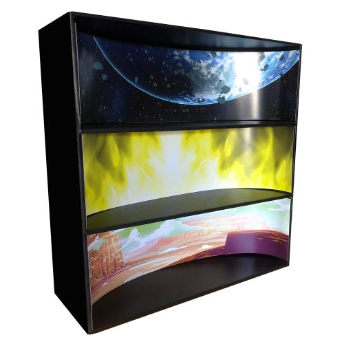  Themed Display Geek Stackable Toy Shelf for 4 in. Vinyl Collectibles with 3 Backdrop Inserts, Black Corrugated Cardboard