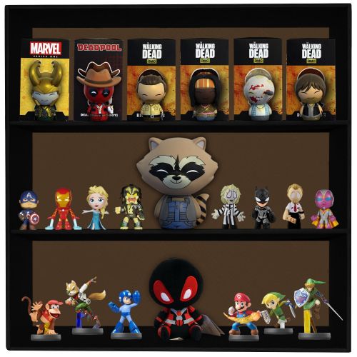  Themed Display Geek Stackable Toy Shelf for 4 in. Vinyl Collectibles with 3 Backdrop Inserts, Black Corrugated Cardboard