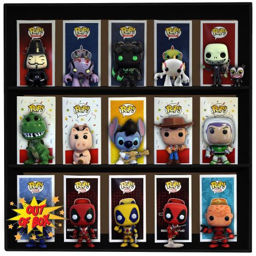  Themed Display Geek Stackable Toy Shelf for 4 in. Vinyl Collectibles with 3 Backdrop Inserts, Black Corrugated Cardboard