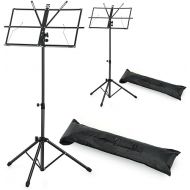 DisplayGifts Pack of 2 Stands, Travel-Use Light Duty Adjustable Folding Music Stands Black with Carrying Bag Black