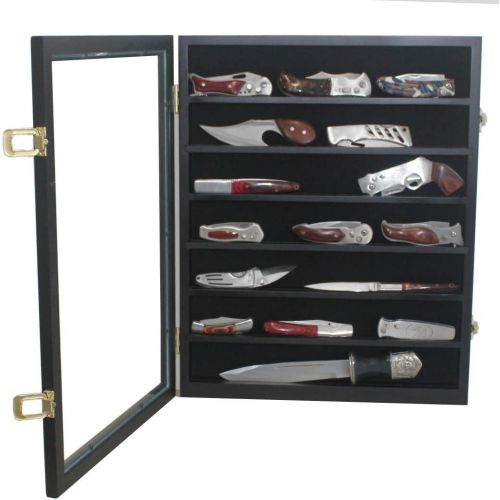  DisplayGifts Knife Display Case Pocket Knife Display Stand Military Folding Knife Shadow Box Wall Cabinet with UV Protection Glass Door Lockable, Great Way to Store and Display, Bl