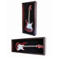 DisplayGifts Guitar Display Case Cabinet Wall Hanger for Fender or Electric Guitars w/Uv Protection- Lockable, Mahogany Finish (GTAR2 (BL)-MA)