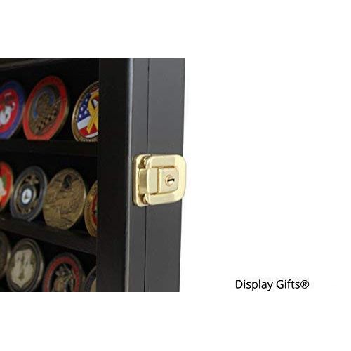  DisplayGifts Military Challenge Coin  Poker Chip Display Case Cabinet Rack Shadow Box Wood, (COIN46-BL)