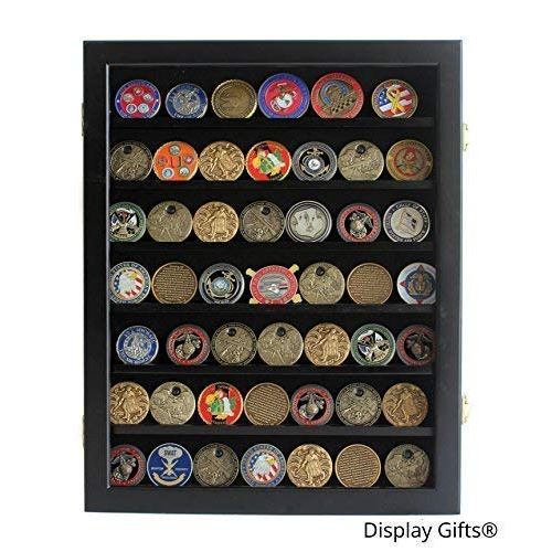  DisplayGifts Military Challenge Coin  Poker Chip Display Case Cabinet Rack Shadow Box Wood, (COIN46-BL)