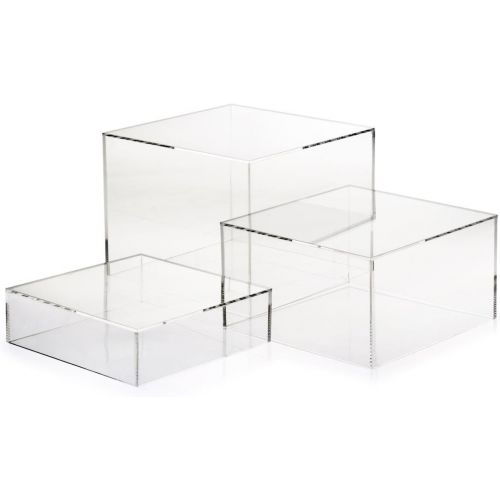  Displays2go Stacking Display Cubes Nesting with 1 Large, 1 Medium, 1 Small Stand (Set of 3), Frosted White