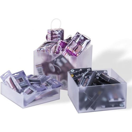  Displays2go Stacking Display Cubes Nesting with 1 Large, 1 Medium, 1 Small Stand (Set of 3), Frosted White
