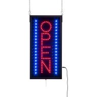 Displays2go Vertical LED Neon Business Open Sign for Windows with 3 Illumination Settings, Red and Blue Lights (LEDOPEN08)