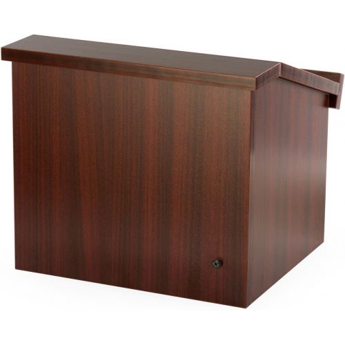  Displays2go 12.6 Inch H Tabletop Portable Podium, Folding, Angled Surface with Lip, Storage Area, Mahogany (LCTFLDNGOM)