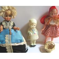 DissyBs Take 20% off Vintage Dolls; Lace Maker, Little Red Riding Hood & Celluloid String Doll Tri-Petal Stamp Japan