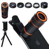Distianert Handy Kamera Lens Kit, 6 in 1 Universal 12x Zoom Teleobjektiv+0,62x Weitwinkel&20x Makro+235 ° Fisheye+Starburst Objektiv+CPL+Stativ fuer iPhone X/8/7/6/6S Plus Samsung A