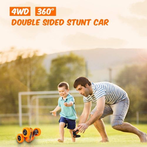  Distianert 4WD Stunt Car High Speed Off Road 2.4G Remote Control Truck LED Headlights Electric Race Double Sided Car Tank Vehicle 360° Spins