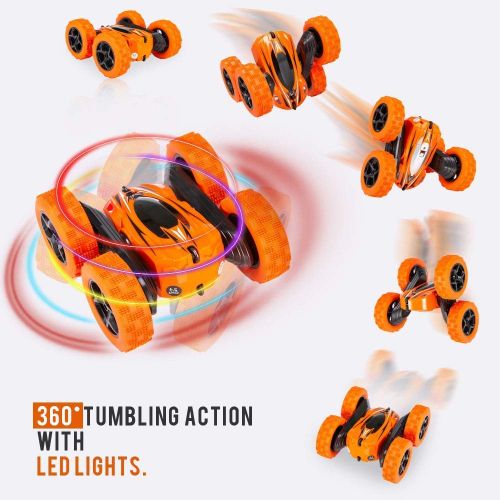  Distianert 4WD Stunt Car High Speed Off Road 2.4G Remote Control Truck LED Headlights Electric Race Double Sided Car Tank Vehicle 360° Spins