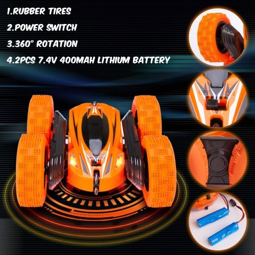  Distianert 4WD Stunt Car High Speed Off Road 2.4G Remote Control Truck LED Headlights Electric Race Double Sided Car Tank Vehicle 360° Spins