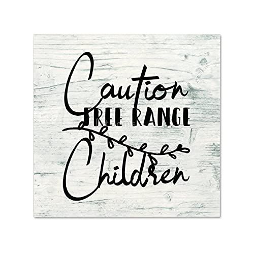  Ditooms Caution Free Range Children Wood Framed Sign Wall Hanging Signs, Farmhouse Family Wall Art Sign for Home Decor, Living Room and Kitchen, 12x12inch