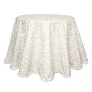 Diva At Home Set of 2 White and Metallic Gold Swirling Pattern Round Tablecloth 90”