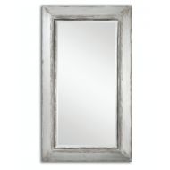 Diva At Home 73.5 Oversized Beveled Rectangular Wall Mirror with Distressed Aged Silver Frame