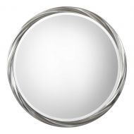 Diva At Home 36” Orion Silver Wooden Framed Beveled Round Wall Mirror