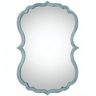 Diva At Home 27.125 Colletta Graceful Curvy Wall Mirror with Antique Blue and Bronze Frame