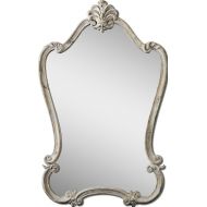 Diva At Home 36 Antiqued White & Gray Distressed Fleur-de-Lis Framed Arch Wall Mirror