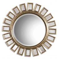 Diva At Home 34 Distressed Silver Leaf Finish with Small Mirrors Framed Round Wall Mirror