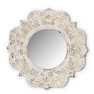 Diva At Home 29.5 Cream White Distressed Finish Medallion Design Framed Mirror