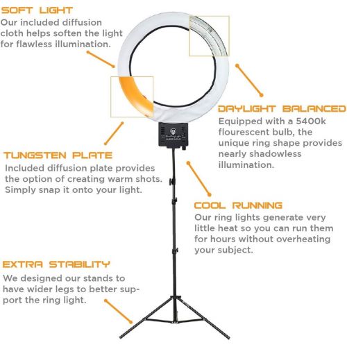  Diva Ring Light Super Nova 18 Dimmable w 6 Stand - Professional Studio Lighting Kit for YouTube, Facebook Live, Twitch, Photography, and Beauty Blogging