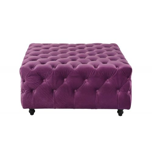  Divano Roma Square Tufted Velvet Ottoman, Foot Stool (Purple)