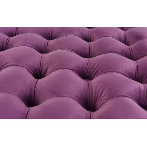  Divano Roma Square Tufted Velvet Ottoman, Foot Stool (Purple)