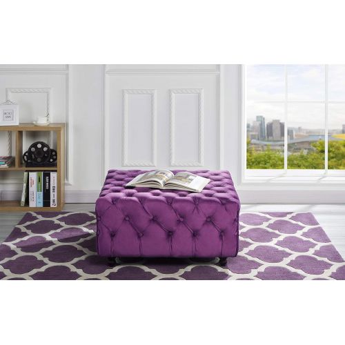  Divano Roma Square Tufted Velvet Ottoman, Foot Stool (Purple)