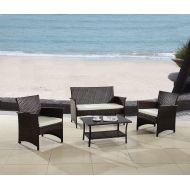 Divano Roma Furniture Modern Outdoor Garden, Patio 4 Piece Seat - Gray, Espresso Wicker Sofa Furniture Set (Espresso)
