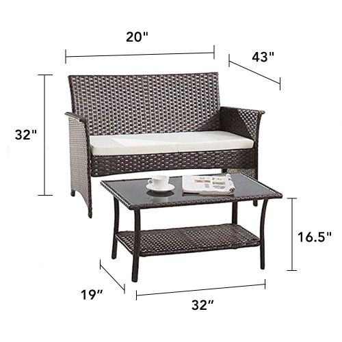  Divano Roma Furniture Modern Outdoor Garden, Patio 4 Piece Seat - Gray, Espresso Wicker Sofa Furniture Set (Espresso)