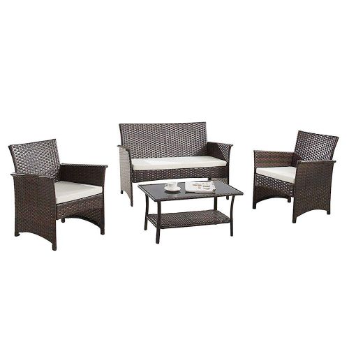  Divano Roma Furniture Modern Outdoor Garden, Patio 4 Piece Seat - Gray, Espresso Wicker Sofa Furniture Set (Espresso)