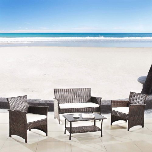  Divano Roma Furniture Modern Outdoor Garden, Patio 4 Piece Seat - Gray, Espresso Wicker Sofa Furniture Set (Espresso)