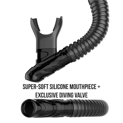  Dive Energy Adult Dry Snorkel Set - Anti-Fogging Protection & Tempered Glass - Clear View Scuba Diving Mask and Easy Breathing No Leaks Snorkel + Carry Bag
