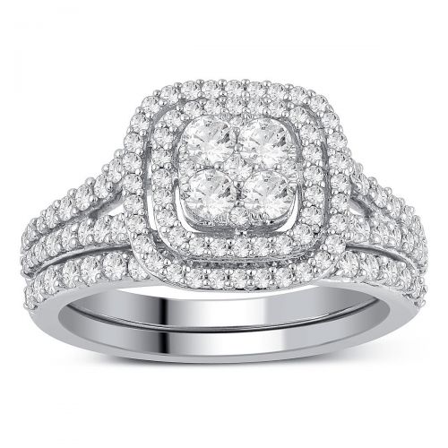  10k White Gold 1ct TDW Diamond Bridal Set Ring