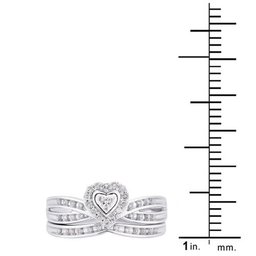  Divina 10k White Gold 14ct TDW White Diamond Heart Shape Bridal Set (I-J, I2-I3) by Divina