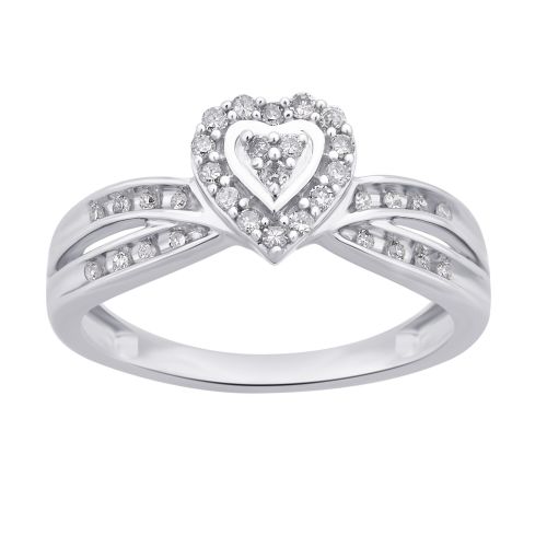  Divina 10k White Gold 14ct TDW White Diamond Heart Shape Bridal Set (I-J, I2-I3) by Divina