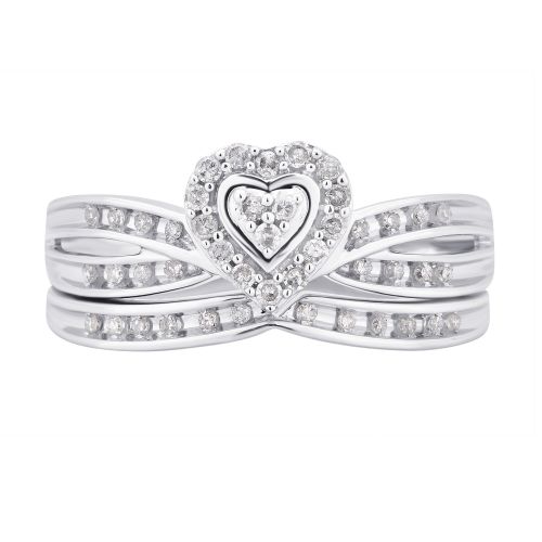  Divina 10k White Gold 14ct TDW White Diamond Heart Shape Bridal Set (I-J, I2-I3) by Divina