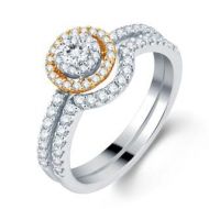 Divina 14k Two-tone Gold 12ct Diamond Halo Bridal Set by Divina