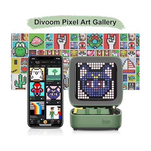  Divoom Ditoo Programmable Pixel Art LED-Bluetooth-Speaker Showing-Clock Emoji DIY Design for Home Wedding Party Decoration with Wireless App Control (Green)