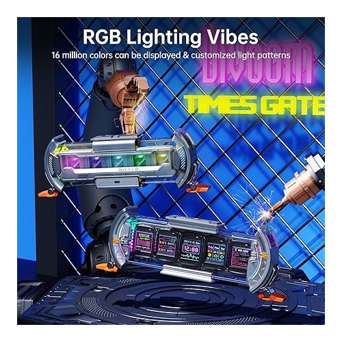  Divoom Times Gate - Cyberpunk Gaming Setup Digital Clock with Smart APP Control, WiFi Connect, RGB LED Display, Personalized Dashboard, Pixel Art for Gaming Room & Office Decor(Sliver)