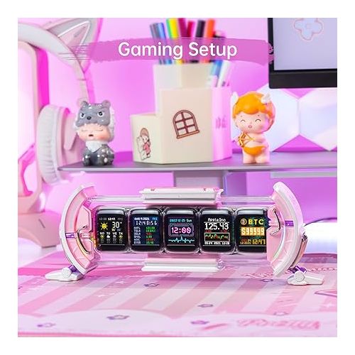  Divoom Times Gate - Cute Gaming Digital Clock with Smart App-Controlled, Support Weather Forecast, Stock Market/Exchange Rate, Social Media, Pixel Art Display for Gamers & Home Office Decor (Pink)