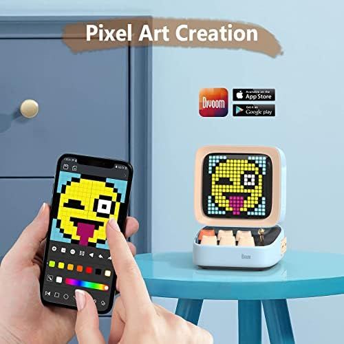  Divoom Ditoo Retro Pixel Art Game Bluetooth Speaker with 16X16 LED App Controlled Front Screen (Blue) …