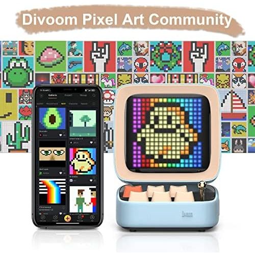  Divoom Ditoo Retro Pixel Art Game Bluetooth Speaker with 16X16 LED App Controlled Front Screen (Blue) …