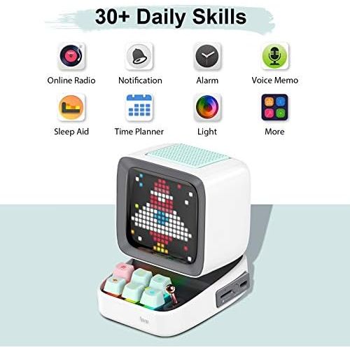  Divoom Ditoo Pixel Art Gaming Portable Bluetooth Speaker with App Controlled 16X16 LED Front Panel, Also a Smart Alarm (White)